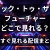 タイムトラベルをイメージした光の道路と「どこで見れる？」の文字が入ったバック・トゥ・ザ・フューチャー配信まとめ記事のアイキャッチ